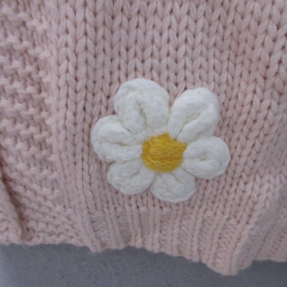 Altard State Sweater Cardigan XL Pink Floral Daisy 3D Chunky Knit Statement Boho - Picture 3 of 10